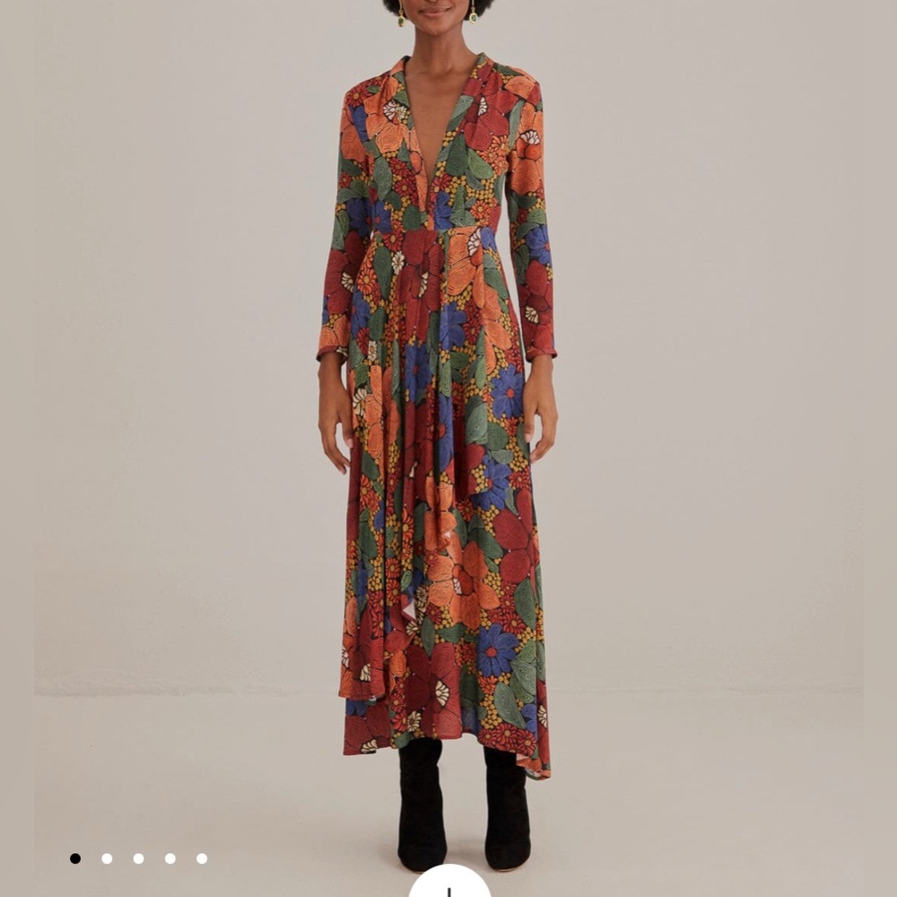 Farm Rio Black Stitched Flowers v neck maxi dress - Picture 10 of 10